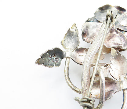 MEXICO 925 Sterling Silver  Vintage Sculpted Single Flower Brooch Pin  BP2738