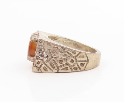 925 Sterling Silver Vintage Ring Agate & Topaz Etched Signet  Sz 10.5  RG33945