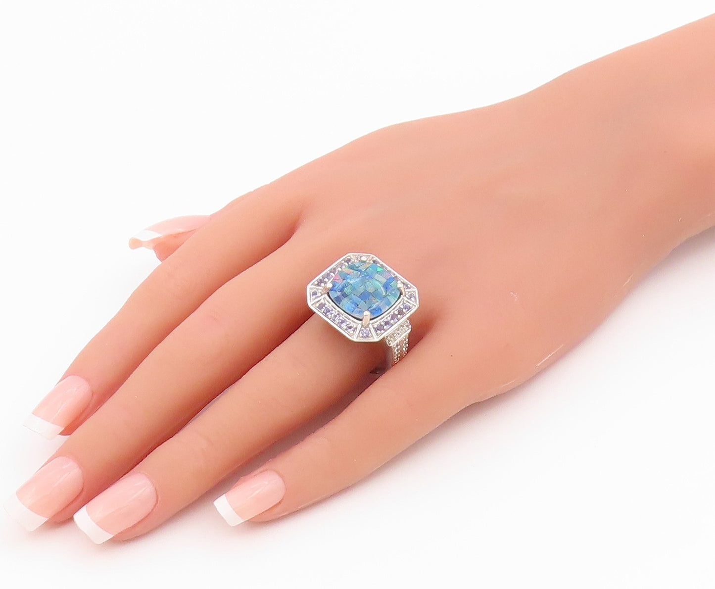 925 Sterling Silver Vintage Ring D'JOY Opal & Tanzanite Band  Sz 10  RG36433
