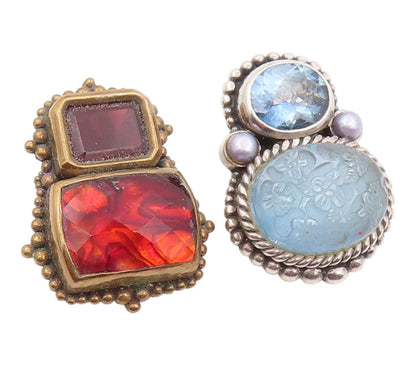 925 Sterling Silver Vintage Earrings STEPHEN DWECK Gemstone Clip On  EG14285