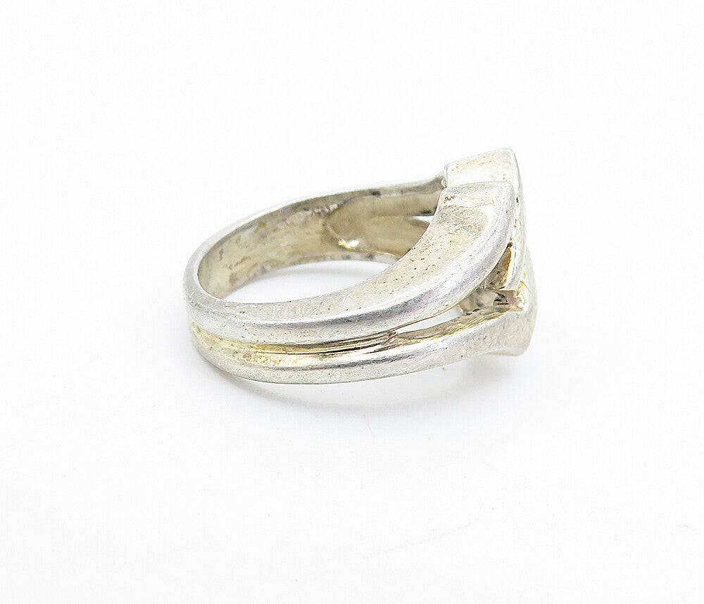925 Sterling Silver  Vintage Open Link Design Shiny Band Ring Sz 5  RG7138