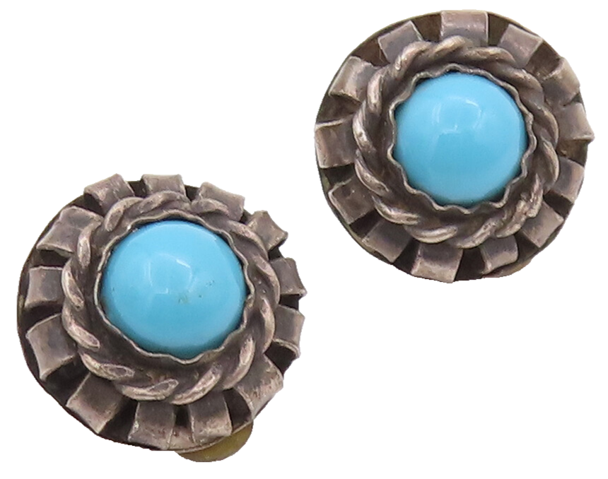 925 Sterling Silver Vintage Earrings Antique Swirled Larimar Flower  EG12802
