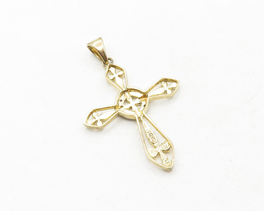 ROSS SIMON 925 Silver  Vintage Genuine Diamonds Religious Cross Pendant PT9935