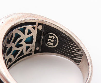 925 Sterling Silver Vintage Ring Turquoise & Spinel Eagle Band  Sz 11  RG36077