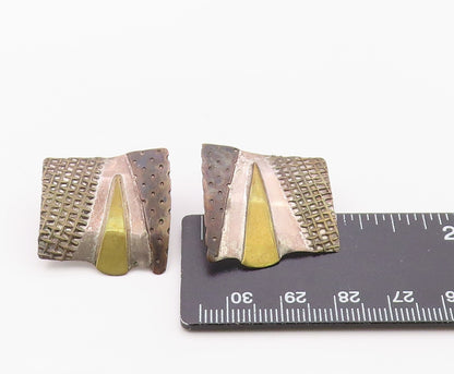 14K Gold & 925 Sterling Silver Vintage Earrings Classic Geometric Shield EG14400