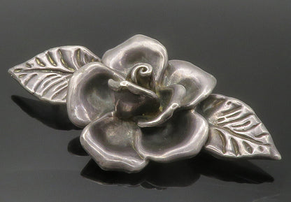 BAT AMI 925 Silver  Vintage Dark Tone Sculpted Rose Flower Brooch Pin  BP5504