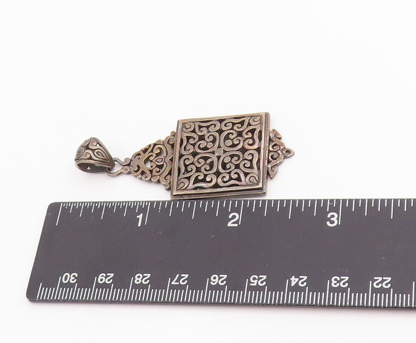 925 Sterling Silver Vintage Pendant Dark Tone Geometric Scrollwork Frame PT25188