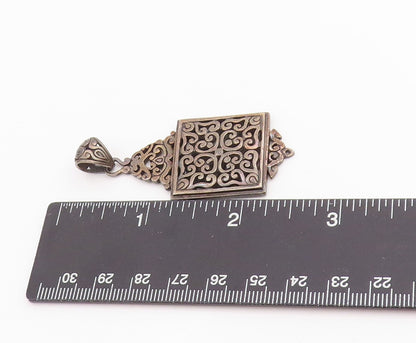 925 Sterling Silver Vintage Pendant Dark Tone Geometric Scrollwork Frame PT25188