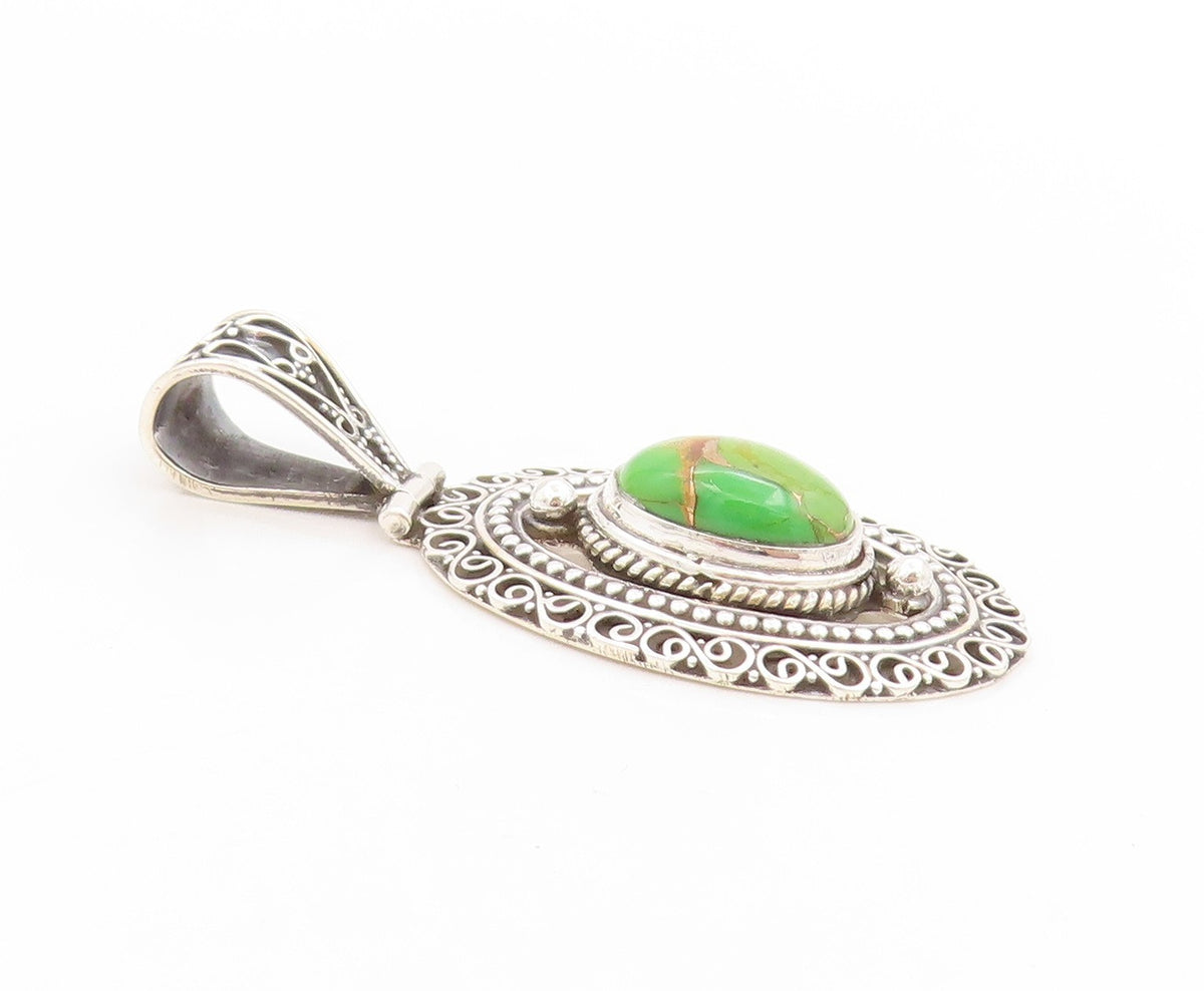 925 Sterling Silver Vintage Pendant Cabochon Turquoise Intricate Locket  PT25837