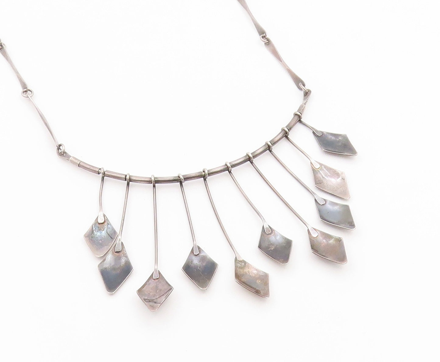 925 Sterling Silver Vintage Necklace ISRAEL Geometric Fringe Collar  NE4937