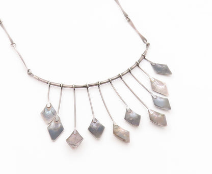 925 Sterling Silver Vintage Necklace ISRAEL Geometric Fringe Collar  NE4937
