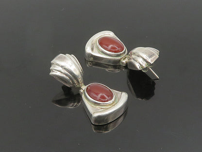 MEXICO 925 Silver  Vintage Cabochon Cut Carnelian Triangle Earrings  EG11668
