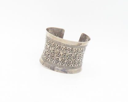 925 Sterling Silver  Vintage Flower Patterned Dark Tone Cuff Bracelet  BT7318