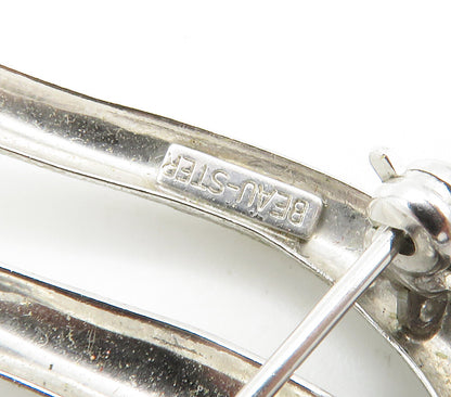 BEAU 925 Sterling Silver  Vintage Shiny Smooth Open Design Brooch Pin  BP5868