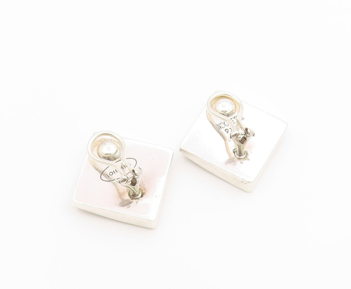 925 Sterling Silver Vintage Earrings LOIS HILL Scrollwork Square Clip On EG14479