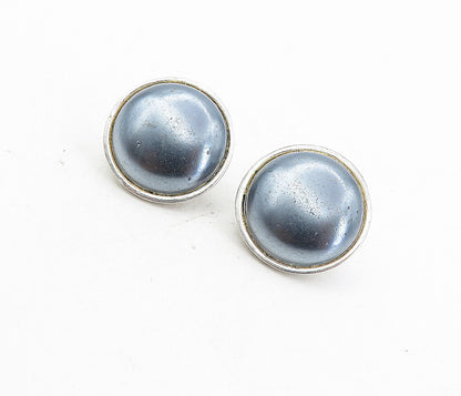 CAROLEE 925 Silver  Vintage Blue Pearl Button Drop Non Pierce Earrings  EG4185