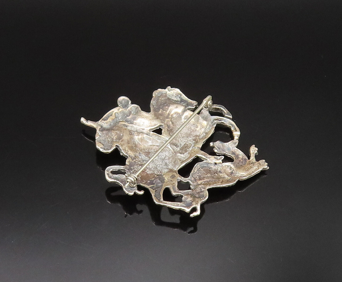 CINI 925 Silver  Vintage Antique Saint George & The Dragon Brooch Pin  BP9660