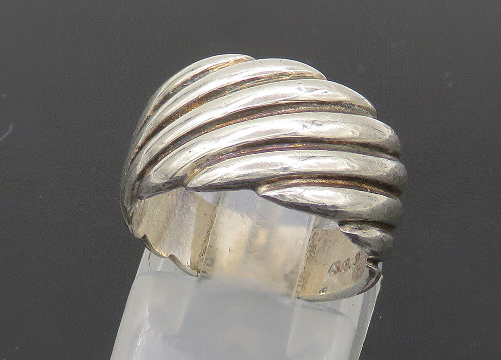 925 Sterling Silver  Vintage Shiny Slanted Fluted Band Ring Sz 5  RG21282