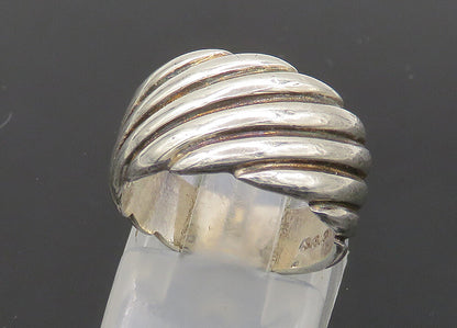 925 Sterling Silver  Vintage Shiny Slanted Fluted Band Ring Sz 5  RG21282