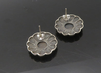 925 Sterling Silver  Vintage Black Onyx Flower Motif Drop Earrings  EG10904