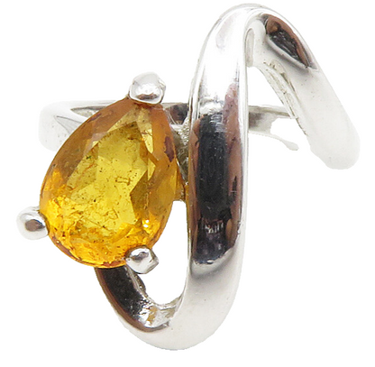 925 Sterling Silver  Tear Drop Citrine Shiny Swirl Band Ring Sz 6  RG14237
