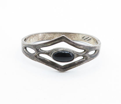 MEXICO 925 Silver  Vintage Black Onyx Dark Tone Open Bangle Bracelet  BT2519