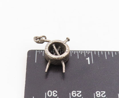 925 Sterling Silver Vintage Pendant Knitting Needle & Yarn Ball Charm  PT25697