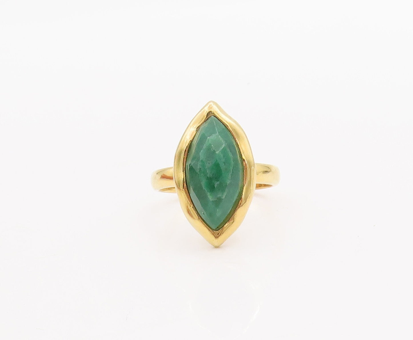 925 Sterling Silver Vintage Ring Gold Plated Marquise Green Gem  Sz 7  RG29417