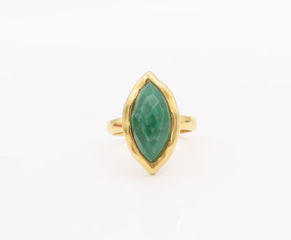 925 Sterling Silver Vintage Ring Gold Plated Marquise Green Gem  Sz 7  RG29417