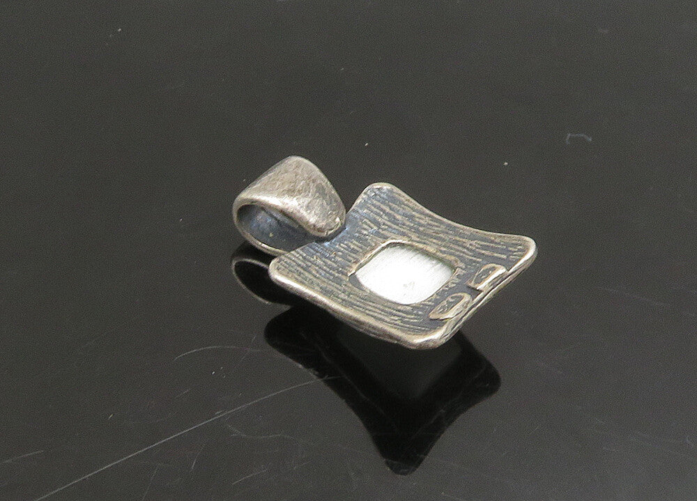925 Sterling Silver  Vintage Mother Of Pearl Dark Tone Square Pendant  PT18771