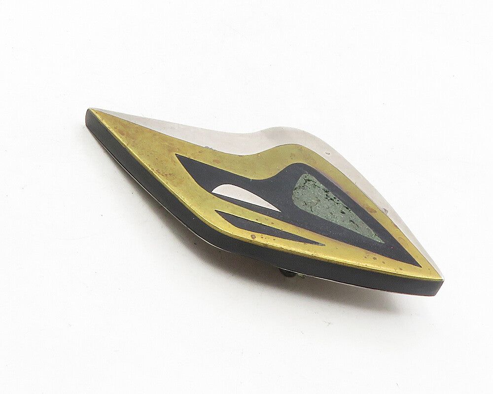 SAFT MEXICO 925 Silver  Vintage Black Onyx & Jasper 2 Tone Brooch Pin  BP4007