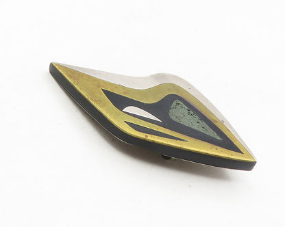 SAFT MEXICO 925 Silver  Vintage Black Onyx & Jasper 2 Tone Brooch Pin  BP4007