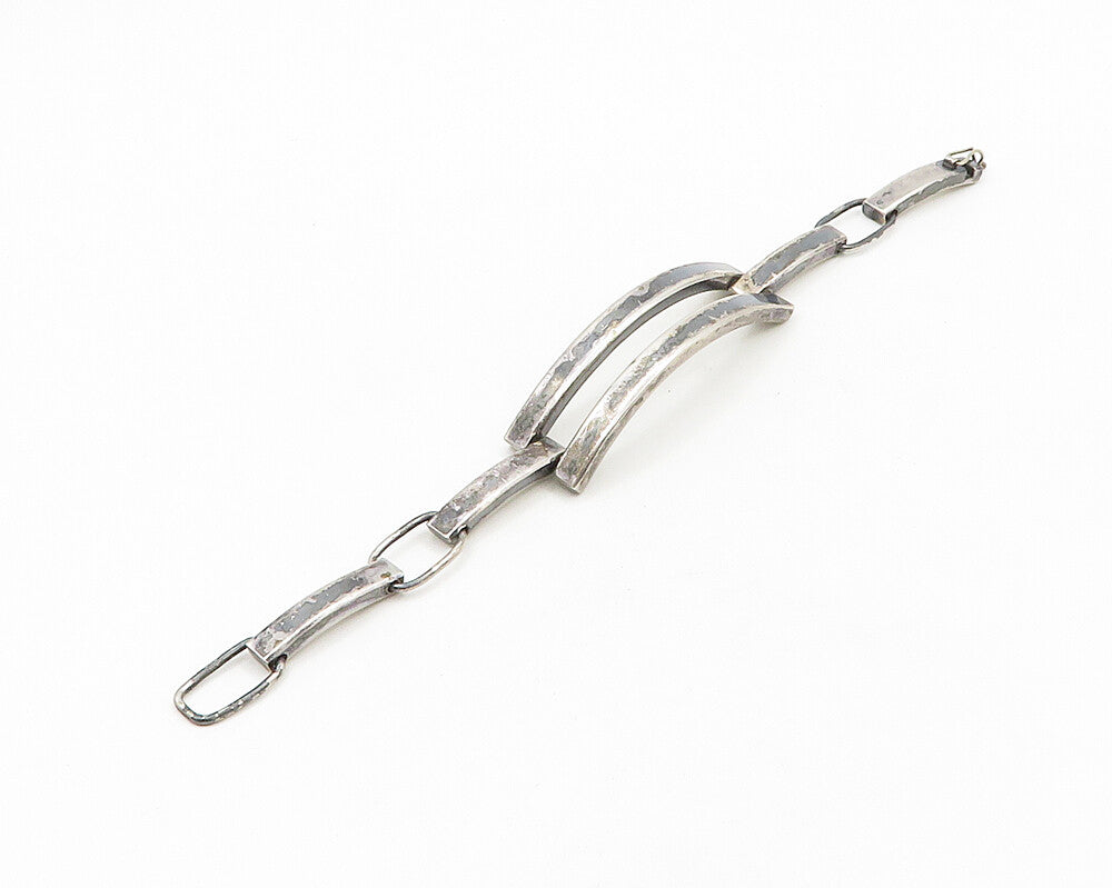 EUROPEAN 925 Silver  Vintage Dark Tone Smooth Curve Bar Chain Bracelet  BT7794