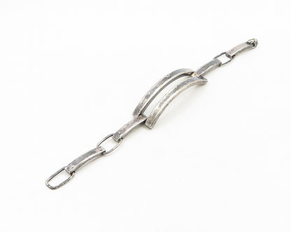 EUROPEAN 925 Silver  Vintage Dark Tone Smooth Curve Bar Chain Bracelet  BT7794