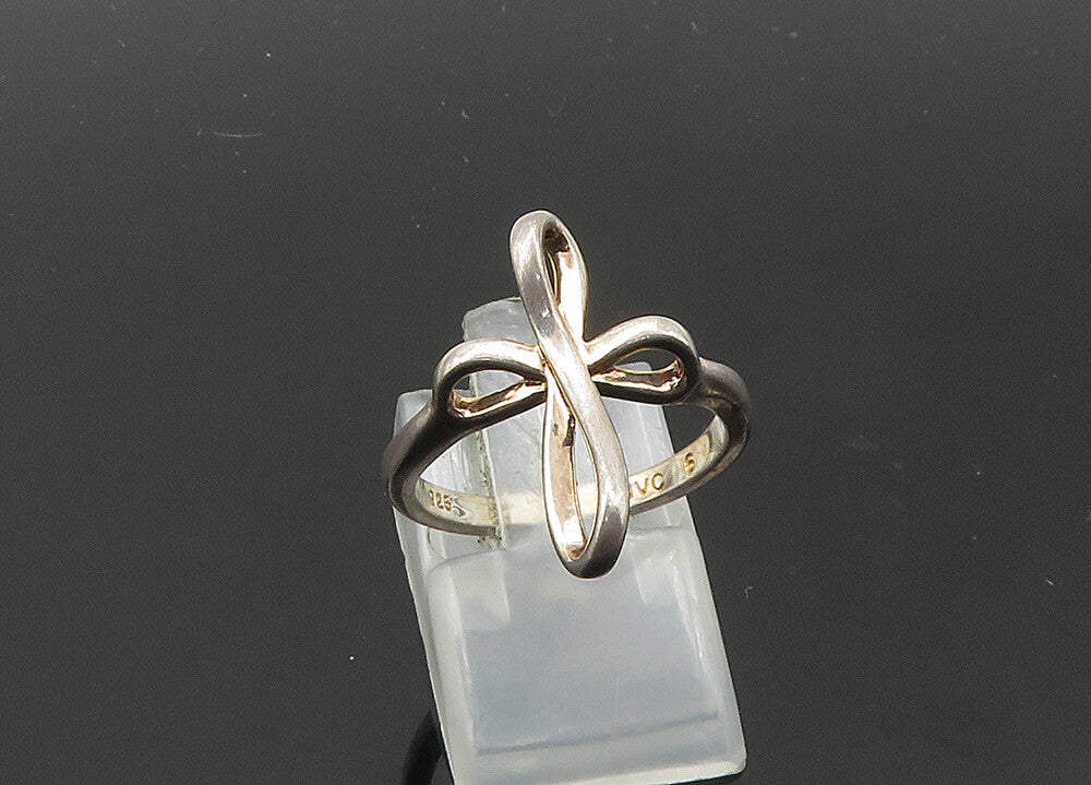 925 Sterling Silver  Vintage Religious Cross Ribbon Band Ring Sz 6  RG21360