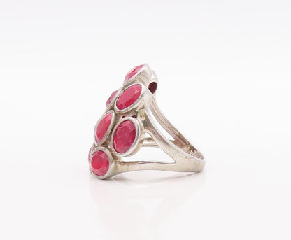925 Sterling Silver Vintage Ring Oval Cut Red Gemstone Cluster  Sz 8   RG29529