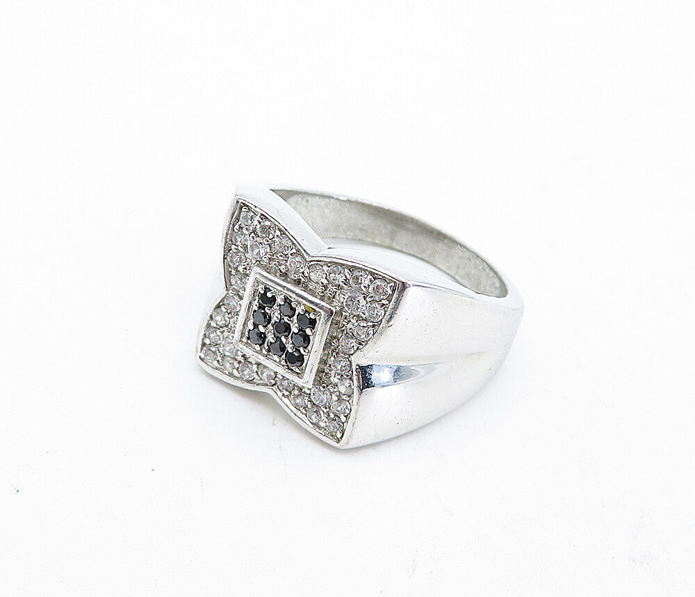925 Sterling Silver  Round White  & Black Sapphire Band Ring Sz 11.5  RG4609