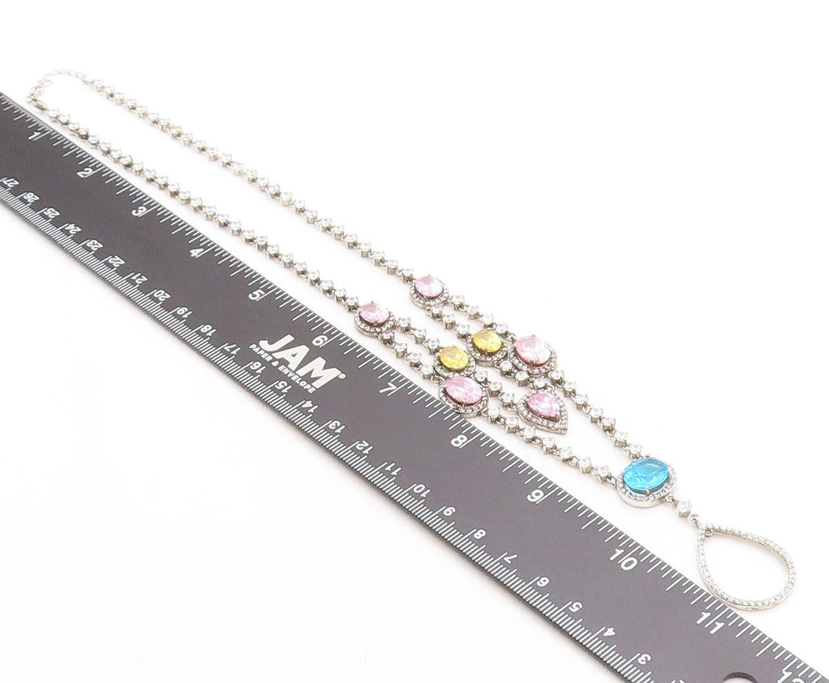 925 Sterling Silver  Vintage Topaz & Cubic Zirconia Chain Necklace  NE1126