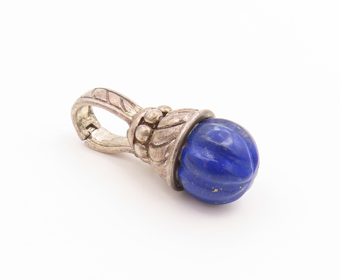 925 Sterling Silver Vintage Pendant JUDITH RIPKA Fluted Lapis Lazuli  PT26545