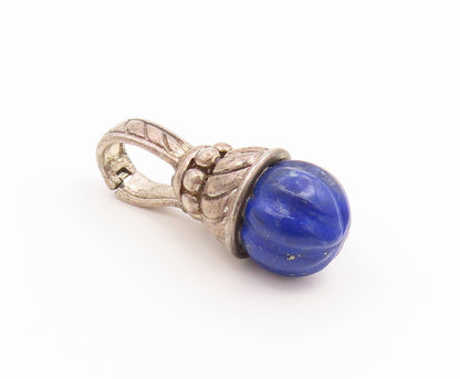 925 Sterling Silver Vintage Pendant JUDITH RIPKA Fluted Lapis Lazuli  PT26545