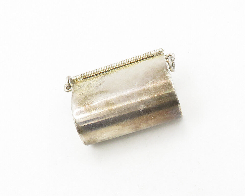 MEXICO 925 Silver  Vintage Change Purse Motif Shiny Pendant (OPENS)  PT14378