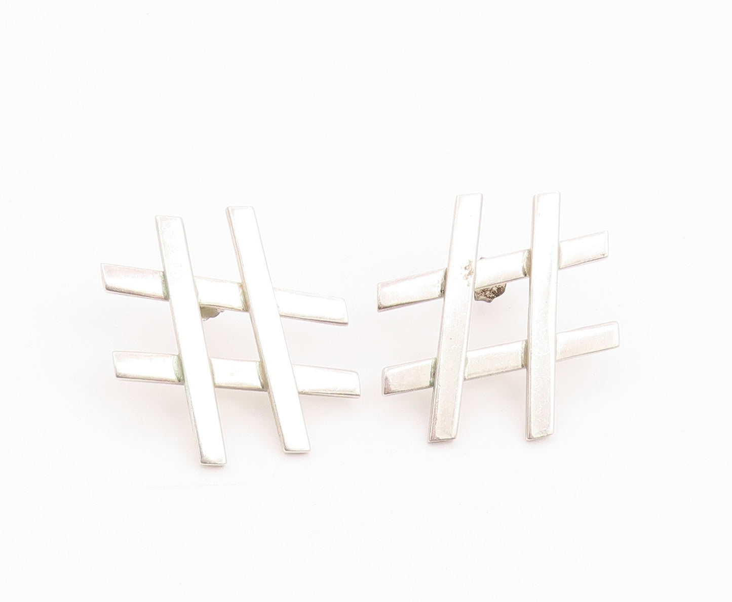 925 Sterling Silver Vintage Earrings MEXICO Tic Tac Toe Hashtag Stud  EG14257