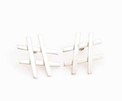 925 Sterling Silver Vintage Earrings MEXICO Tic Tac Toe Hashtag Stud  EG14257