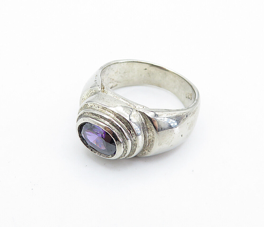 925 Sterling Silver  Vintage Amethyst Oval Dome Solitaire Ring Sz 6  RG6525