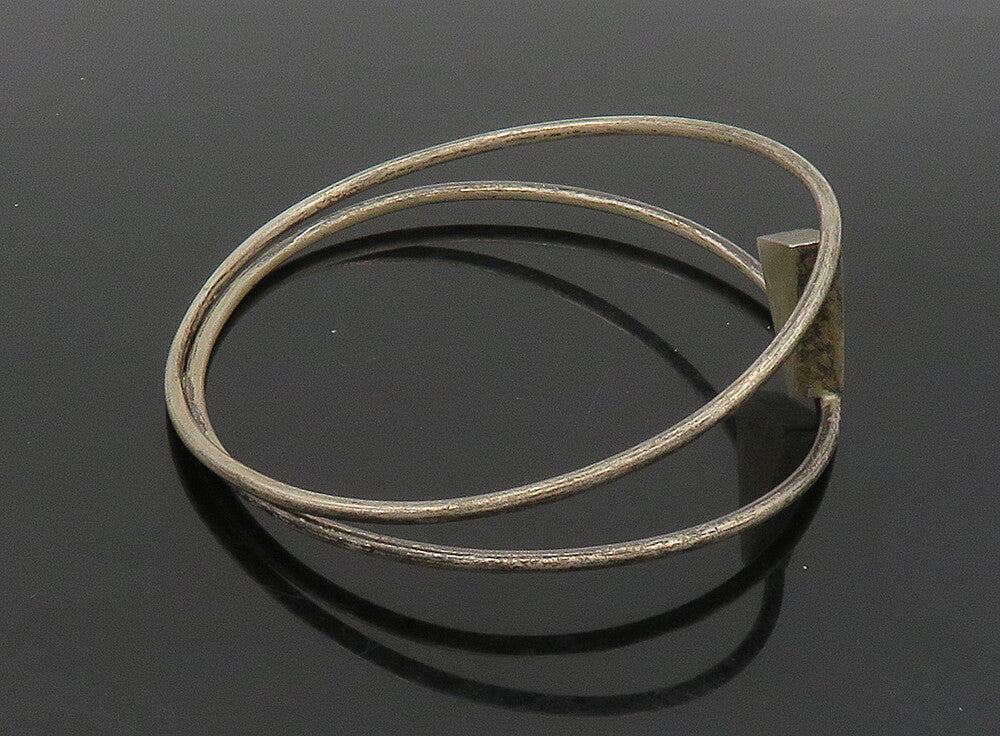 925 Silver  Vintage Black Onyx & Turquoise Modernist Bangle Bracelet  BT9197