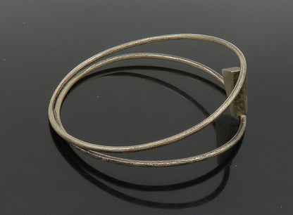 925 Silver  Vintage Black Onyx & Turquoise Modernist Bangle Bracelet  BT9197