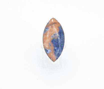 925 Sterling Silver  Sodalite Pointed Oval Shiny Cocktail Ring Sz 9.5  RG8430