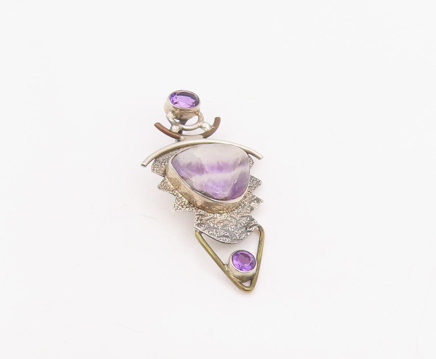 925 Sterling Silver Vintage Pendant Modernist Agate & Amethyst Locket  PT25860