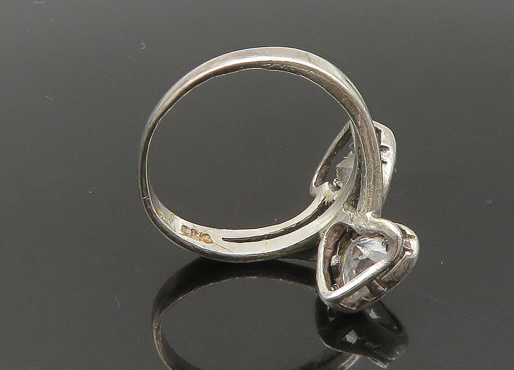 925 Sterling Silver  Vintage Topaz Love Hearts Bypass Band Ring Sz 6  RG22133