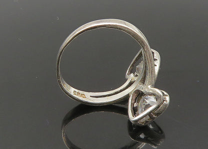 925 Sterling Silver  Vintage Topaz Love Hearts Bypass Band Ring Sz 6  RG22133